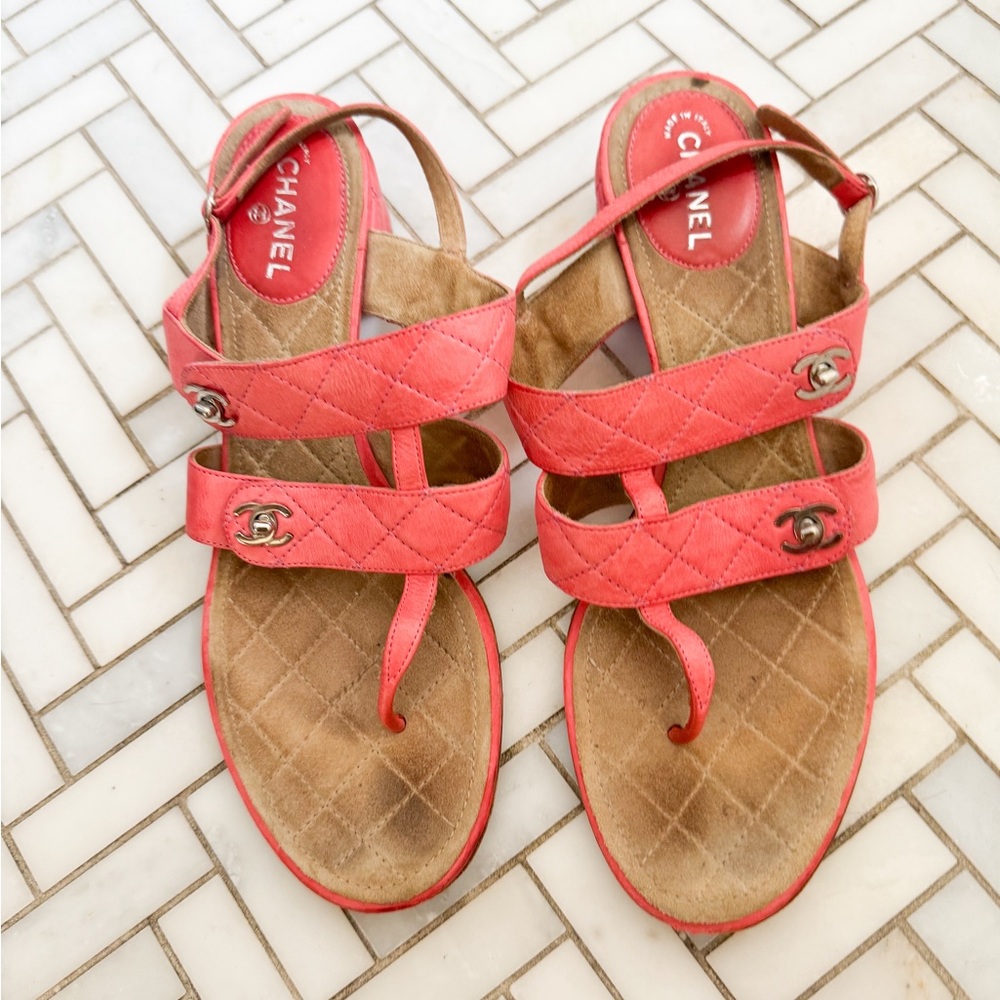 Chanel pink quilted sandals